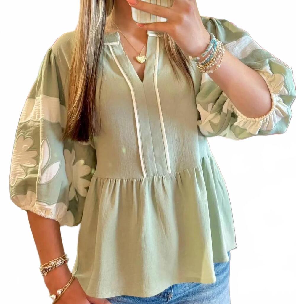 NEW ODDI natalie peplum top in sage